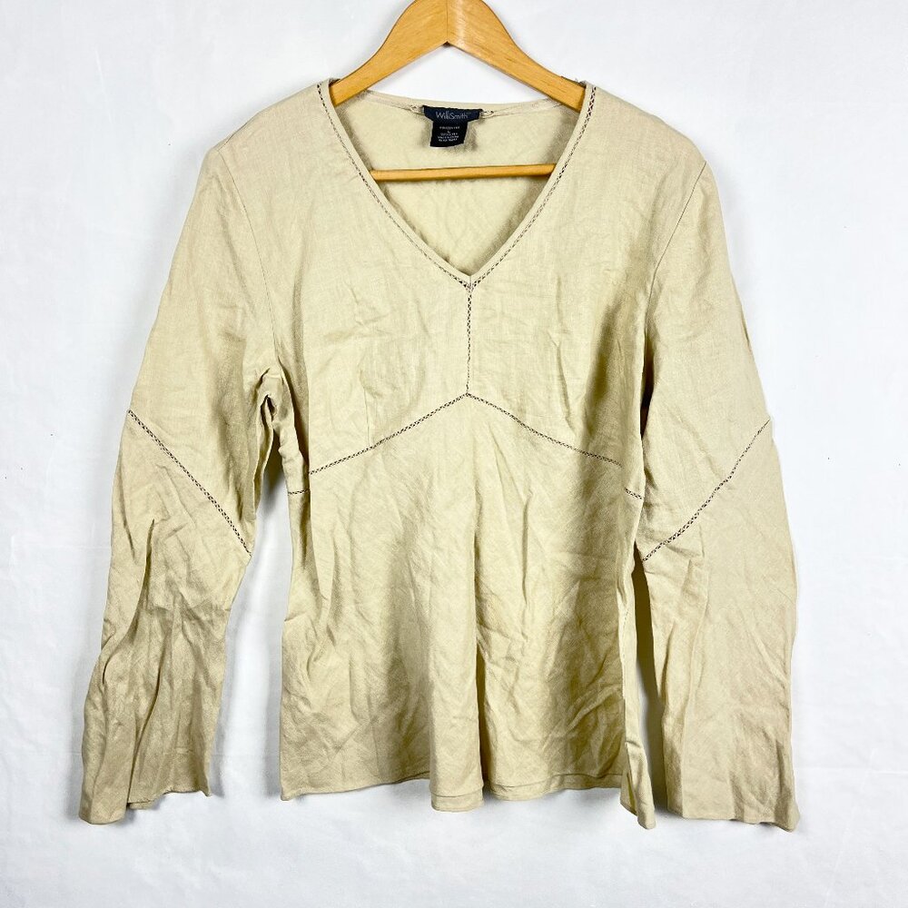 2/$30 Willi Smith 100% Linen V-Neck Tan Large Top